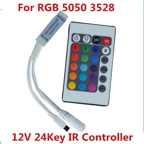 DHL Wholesale 100PCS DC 12V 24 Key Mini LED IR Remote Controller For 3528 & 5050 RGB Strip Light