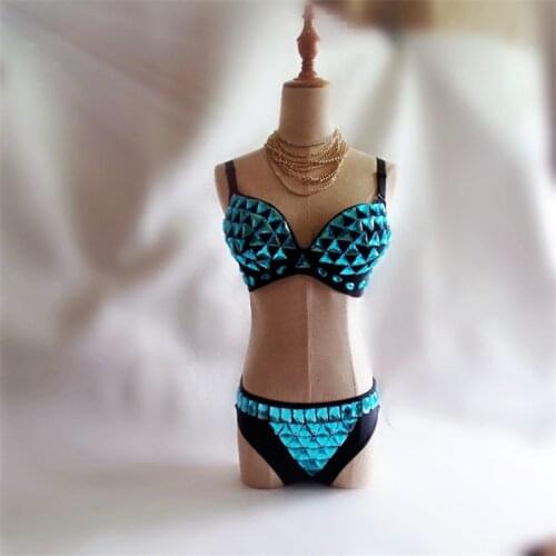 EC29 Rhinestone ballroom dance costumes sexy stage bikini show dj disco wears bra catwalk models performance silver wears cloth
