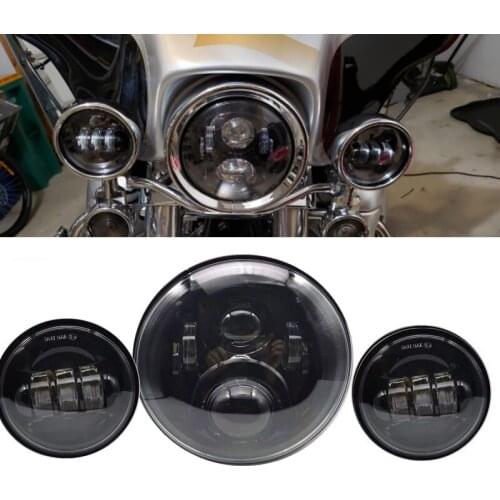 7" Black LED Projector Headlight 4.5" Fog Passing Light DOT Kit For Harley Motorcycle Softail Night Train Fat Boy Ultra Limited