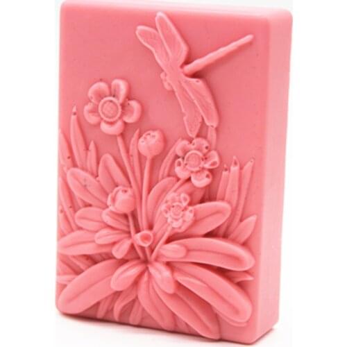 Wholesale Food Grade Silicone Handmade Soap Mould Dragonfly Pattern Flower Soap DIY Craft Block Soap Making Molds