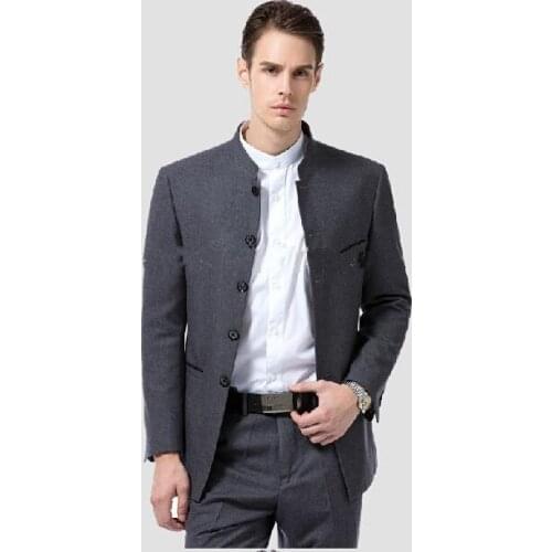 JacketPantTie)New Arrival 2020 Cheaper Stand Collar Gray Formal Fashion Terno Masculino High Quality Men Suits Bestmen Men Suit