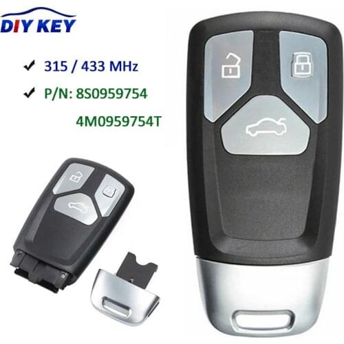 DIYKEY for Audi A4 A5 Q7 SQ7 TT 2017 2018 Remote Car Key Fob 3 Buttons 315MHZ 8S0 959 754, 433MHZ 4M0 959 754T