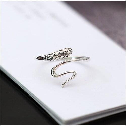 925 Sterling Silver Small Snake Open Rings For Women Vintage Style Lady Prevent Allergy Sterling-silver-jewelry