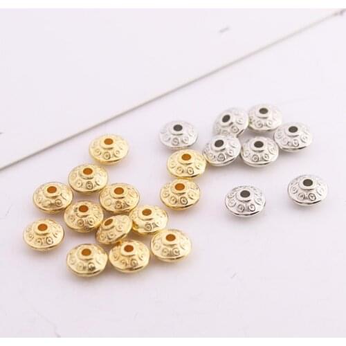 200Pcs/Lot 3.4X6.4mm CCB(not metal ) Pattern Round Hole Beads Gold Silver Color Spacer Beads For DIY Jewelry Making Accessories