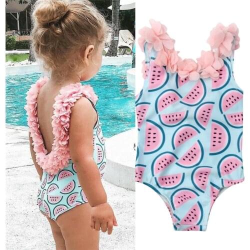 Cute Kids Baby Girl Watermelon Bikini Swimwear Summer Girl Sleeveless 3D Flowers Bodysuits Backless Slim Sunsuit Beachwear 6M-4Y