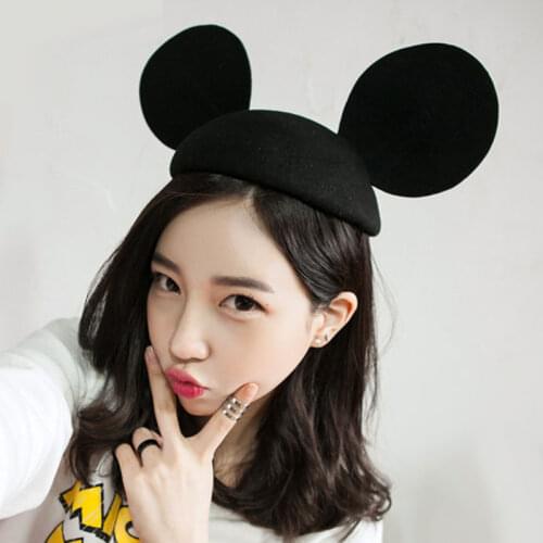Fibonacci Lovely Beret Hats Mickey Ears Wool Felt Hat Women Bowler Fashion Girls Hat Cap Stage Performance Headdress Fedoras