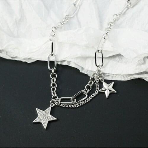 Fashion Exaggeration Star Pendant Necklaces For Women Men Trend Short Clavicle Chain Multilayer Necklace Gifts Jewelry SAN239