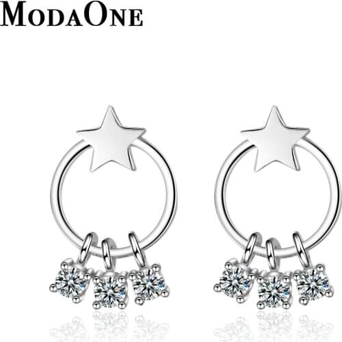 ModaOne Korean 925 Sterling Silver Earring For Women Round Star Zircon Tassel Earring Fashion Jewerly Aretes De Mujer Oorbellen