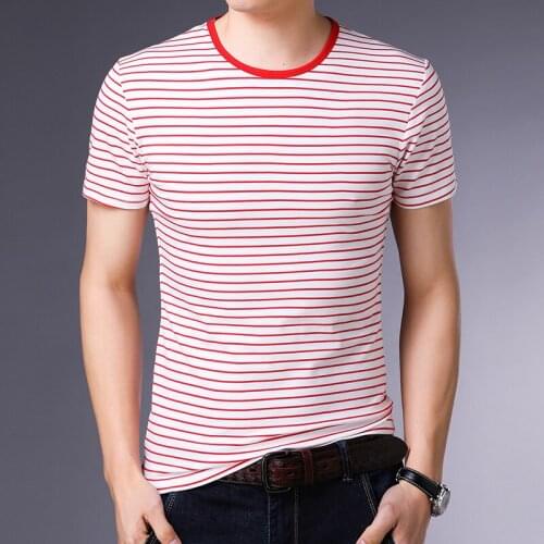 Mens pure cotton striped t shrit male casual short sleeve slim t shirt fashion stripes o-neck cotton t shirt