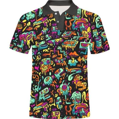 OGKB EU/US Size Polo Homme Mens Shirt 3D Color Graffiti Printed Short Sleeve Polos Summer DIY Men Casual Polo Shirt Streetwear
