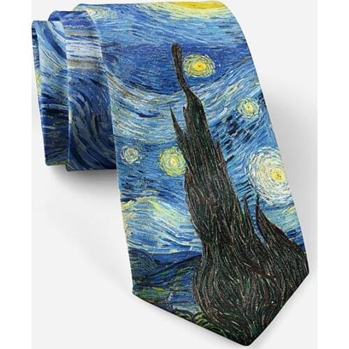 3D Printed 8cm Wide Mens Tie Van Gogh Oil Painting Starry Moon Night Fun Tie Casual Party Wedding Suit Dress Neck Tie For Men