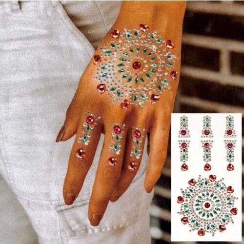 HTJ02 2020 Latest Beautiful Resin Rhinestone Henna Tattoo Hand Jewelry Sticker Body Gem Sticker