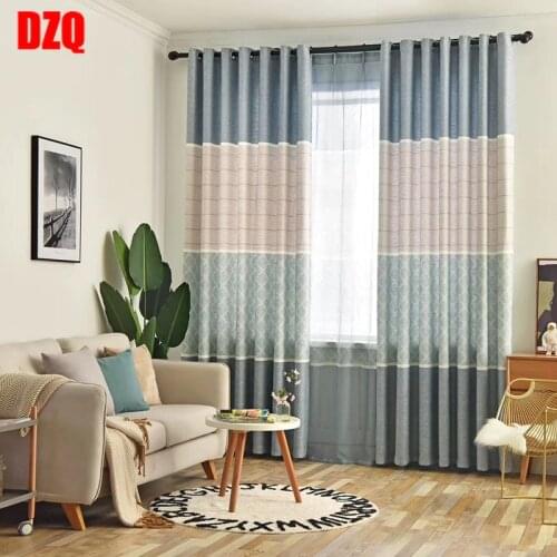 2021 New Chinese Style Burlap Printed Fabric Bedroom Living and Study Room, Modern Blackout Curtain Cloth Finished Curtains