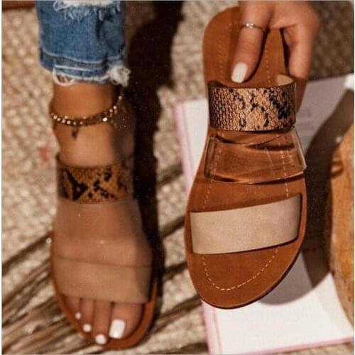 New Summer Women Slippers Sexy Flats Snake Print Slides Outdoor Beach Flats Sewing Fashion Casual Ladies Shoes sandals Large