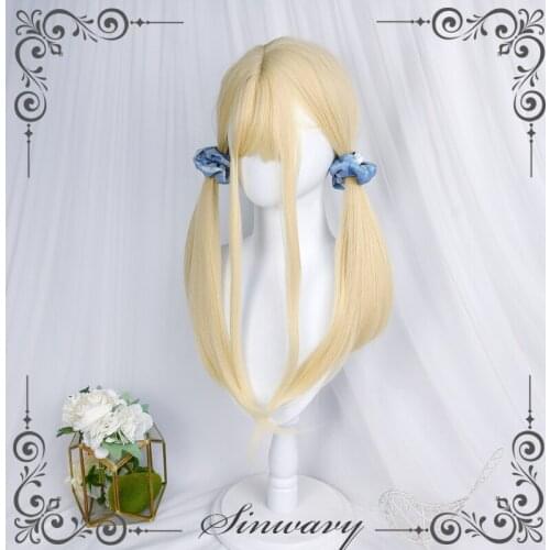 Beige Golden Kawaii Lolita Wig Harajuku Blonde Long Straight Hair Adult Chic Girls Women Princess Cosplay Daily Wear