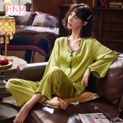 2021 Temperament Elegant Womens Pajamas Set V Neck Design Luxury Homewear Casual Simplicity Silk Satin 2-piece Set Sleepshirts
