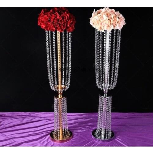 60cm-100cm Tall Acrylic Crystal Flower Vase Rack Candlestick gold sliver Wedding Table Centerpiece Event Road Lead Candle Stands