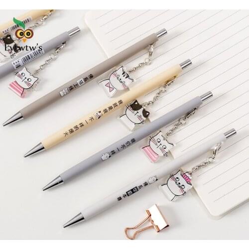1 Piece Lytwtws Cute Cartoon Cat Pendant Press Automatic Mechanical Pencil School Office Supplies Student Stationery Gift