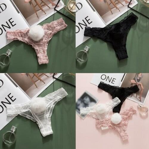Sexy Lace Panties Cute Rabbit Tail Womens Underpants G-String Transparent Underwear Comfortable Female Thong