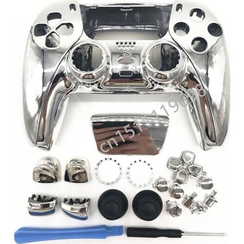 Chrome Silver Glossy Full Set Housing Shell Case For PS5 Controller Playstation 5 Gamepad Replacement Buttons Front Back Cover