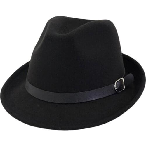 YOYOCORN Black Wide Brim Simple Church Derby Top Hat Panama Solid Felt Fedoras Hat for Men Women artificial wool Blend Jazz Cap