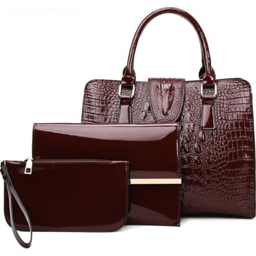 Pattern Women Bags Designer Brand Shoulder Messenger Bag 3 Sets Fashion Patent Leather Women Tote Bag Luxury Handbags Crocodile