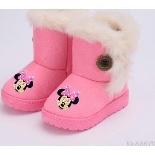 Disney Minnie Warm Kids Snow Boot Children Toddler Winter Princess Child Boots Non-slip Flat Girls Baby Lovely Boot