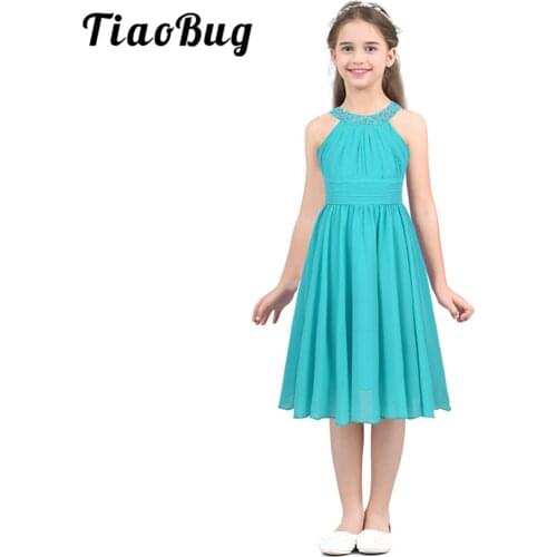 Tiaobug Sequins Flower Girls Dresses for Weddings Turquoise Pink First Communion Chiffon Princess Dress For Prom Party Gowns