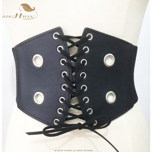 SISHION Vintage Belts for women Stretch Elastic Belt Black Wide Bandage Waistband Leathe Belt Corset SP0807