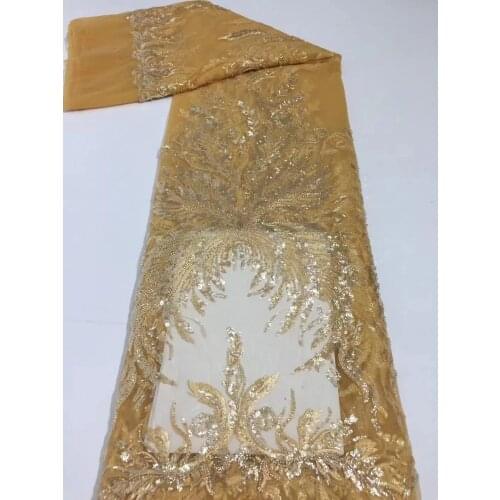 Embroidery nigerian lace french tulle fabric embroidery with beads and sequins SYJ-5886812 african net laces fabrics
