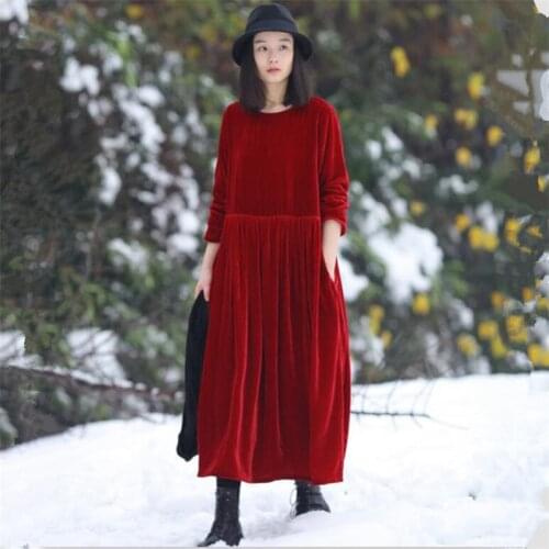 2020 New Korean style women Spring and Autumn long sleeve vintage velour dress plus size 5XL 6XL 7XL Winter velvet maxi dress