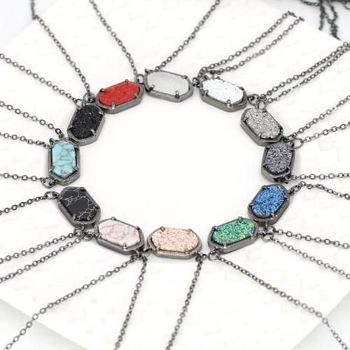 2020 Hot Selling Black Tone Small Oval Druzy Stone Inlay Classic Mini Oval Claw Quartz Choker Necklace Women Fashion Wholesale