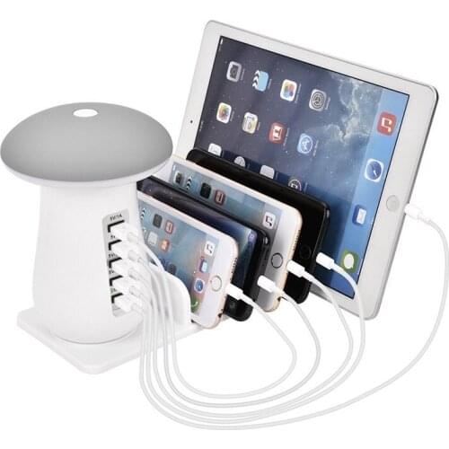 1pc Multi Charging Dock 5 USB Port QC3.0 Charging Station With Mushroom Light Fast Charging Dock Hub EU US AU UK