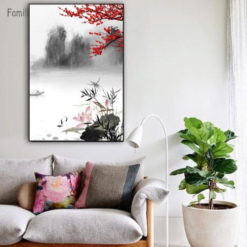 2pcs Chinese Landscape paintings and china boat canvas pictures vintage home decor on the wall art decorative for living room