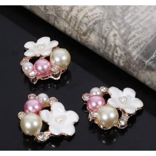 2016New 100Pcs White Flower Pearl Rhinestone Buttons for DIY hair and phone case accessories HZ177