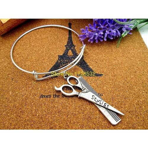 3pcs/lot Hot sale diameter 65mm bracelets bangles silver bangle with 3D Huge Scissors With Comb jewelry for women