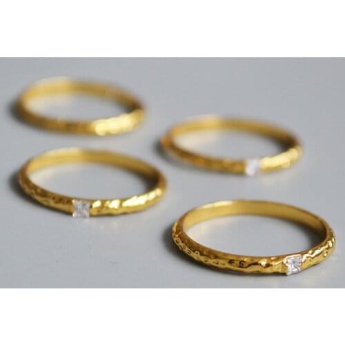 Amaiyllis 18k Gold Minimalist Retro Bump Texture Square Zircon Thin Rings Punk Rings Statement Jewelry