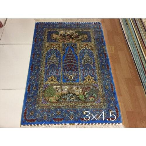 Free shipping 3'X4.5' 230 Line Handmade Silk Oriental Persian Rug hand Knotted silk carpet for home decoration