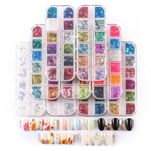 12 Pack Nail Art Glitter Flakes - Butterfly / Heart Nail Art Decoration, Shape Glitter, Resin Supplies, Nail Sequins,12 Grid Set