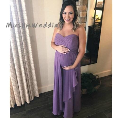 Boho Purple Pregant Prom Dresses Sweetheart Full Length Chiffon Maternity Evening Dress Pleat Long Formal Party Gowns Cheap