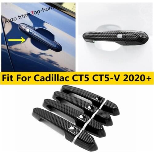 Yimaautotrims Side Door Handle Grab Cover Trim ABS Carbon Fiber Look Accessories Exterior Kit For Cadillac CT5 CT5-V 2020 2021