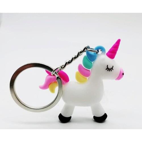 Seven color unicorn keychain pendant 3D small color horse Non-toxic PVC soft plastic doll bag jewelry Cute colorful Princess Pet
