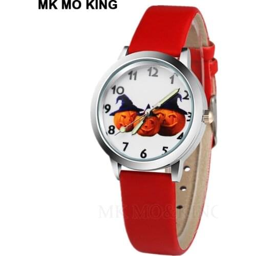 Casual Leather Boy Fashion Quartz Clock 3D Cute Halloween Cartoon Kids Watch Girls Beautiful Students Watches Montre Femme
