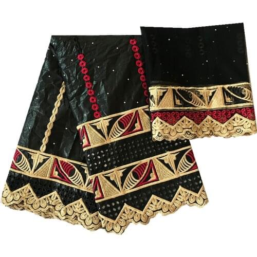 Black guinea brocade tissus african bazin riche Fabrics with stones embroidered tulle african print fabric 5+2 yards/lot