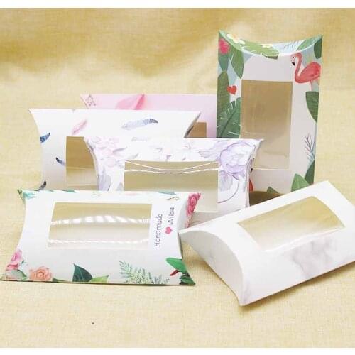 DIy white marbling wedding Pillow Box With window newest Handmade Paper Kraft candy christmas gifts package box