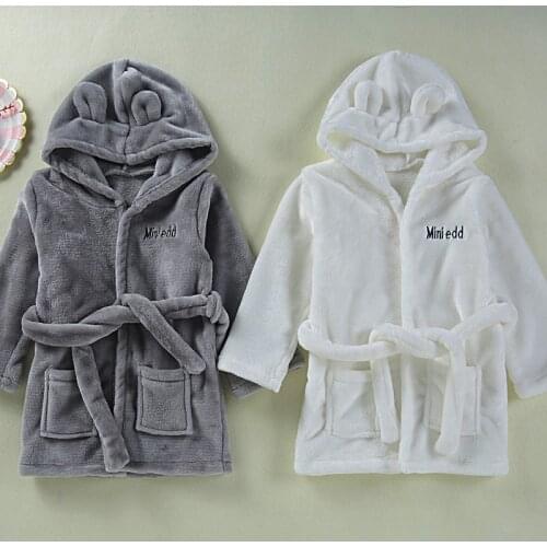 Toddler kid bathrobe solid flannel classic robe for 0-24month babies newborn infant robe white grey sleepwear home clothes