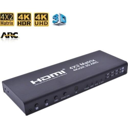 HDMI Matrix 4x2 Switch Splitter 4Kx2K HDMI 2.0 Matrix with audio ARC HDCP 2.2 IR Remote Control