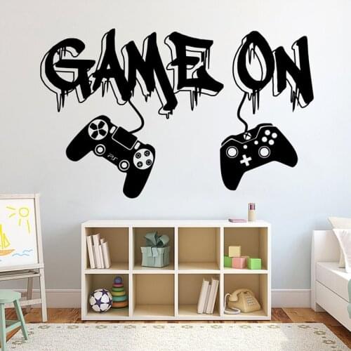 Game on Gamer Controller Video Game Wall Decals Vinyl Art Home Decor for Boys Teens Room Bedroom Playroom Stickers Murals 4784