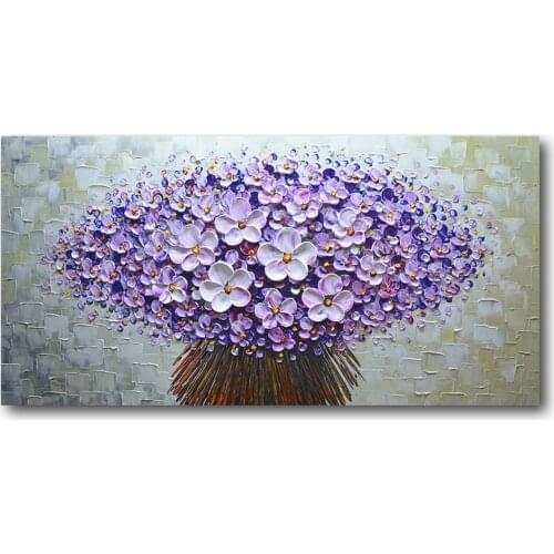 Modern Purple Flowers Oil Paintings Canvas Wall Art Painted by Hand Textured 3D Art for Living Room Wall Décor Muzagroo Art
