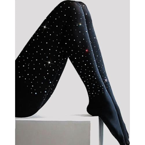 2021 New Sexy Women Plus Size Rhinestone Tights 100D Stretchy Bling Pantyhose Autumn Winter Thick Tights High Quality Pantyhose
